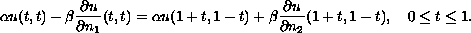 $$
\alpha u(t,t)-\beta \frac{\partial u}{\partial n_1}(t,t) = \alpha u(1+t,1-t)
+\beta\frac{\partial u}{\partial n_2}(1+t,1-t),\quad 0\leq t\leq1.
$$