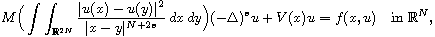$$ M\Big(\int\int_{\mathbb{R}^{2N}} \frac{|u(x)-u(y)|^2}{|x-y|^{N+2s}}\,dx\,dy\Big)
(-\Delta)^{s}u+V(x)u=f(x,u) \quad \text{in } \mathbb{R}^{N},
$$