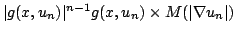 $ \vert g(x,u_n)\vert^{n-1}g(x,u_n)\times M(\vert\nabla u_n\vert)$