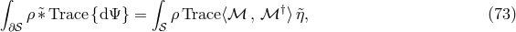 &int; &int; &rho; &tidle;&lowast;Trace {d&Psi; } = &rho; Trace⟨ℳ , ℳ &dagger;⟩ &tidle;&eta;, (73 ) &part;𝒮 𝒮