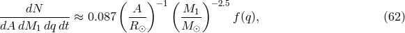 ( ) −1( ) −2.5 ----dN------- A--- M1-- dA dM1 dqdt ≈ 0.087 R⊙ M ⊙ f (q), (62 )
