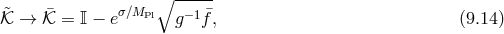 ----- σ∕MPl∘ − 1 𝒦&tidle; → ¯𝒦 = 𝕀 − e g f¯, (9.14 )